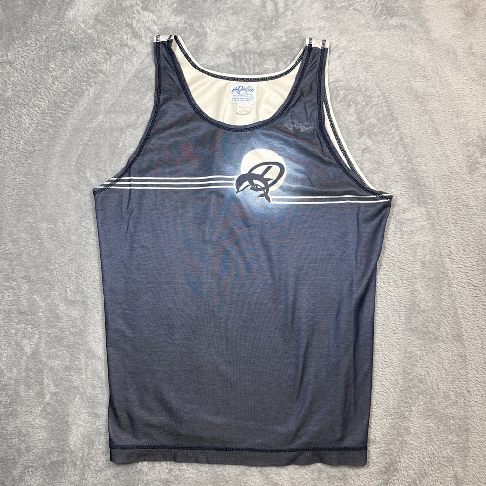 Vintage Dolfin Tank Top Men XL Navy White Gym Track Field Running 60s 70s